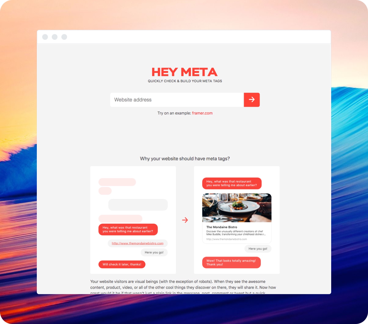 Photo of a mockup of the Hey Meta website.