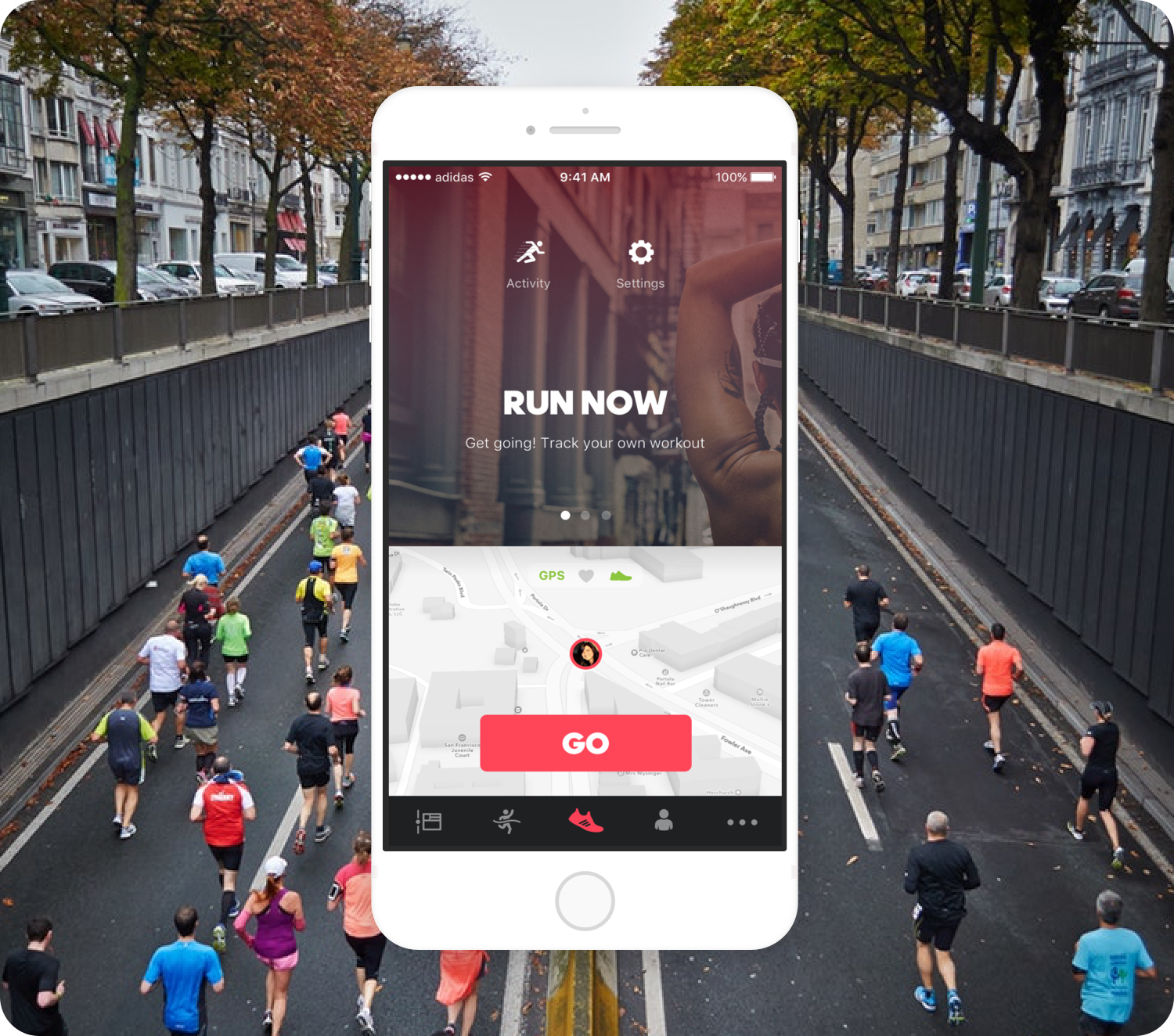 Photo of a mockup of the Train & Run iOS app.